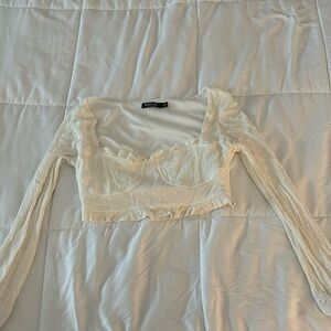 White Lace Nasty Gal Long Sleeve Crop Top
